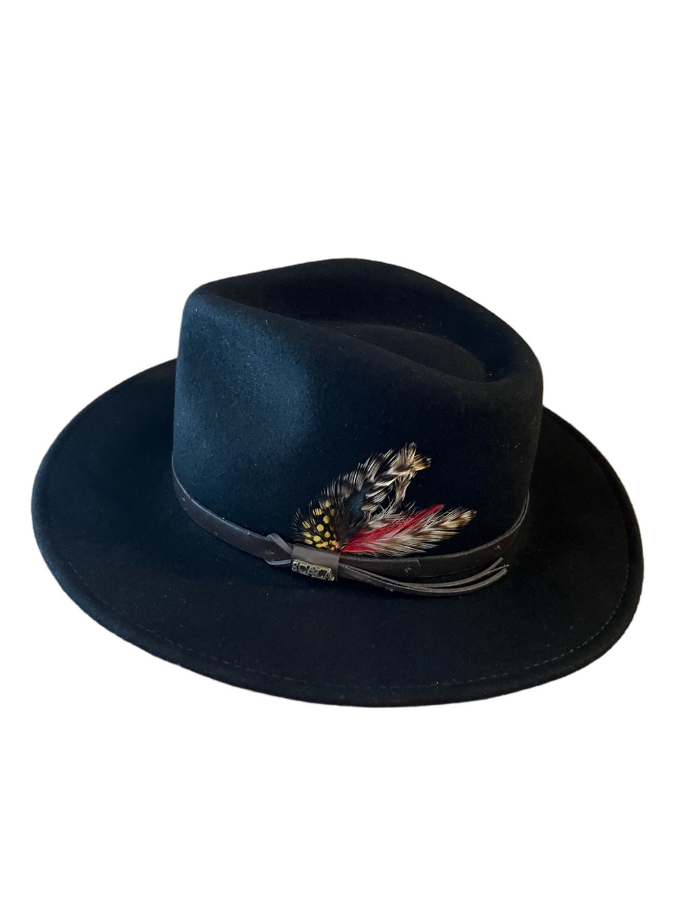 Scala Classico Black Wool Felt "Dakota" Outback Fedora Western Hat Size Large